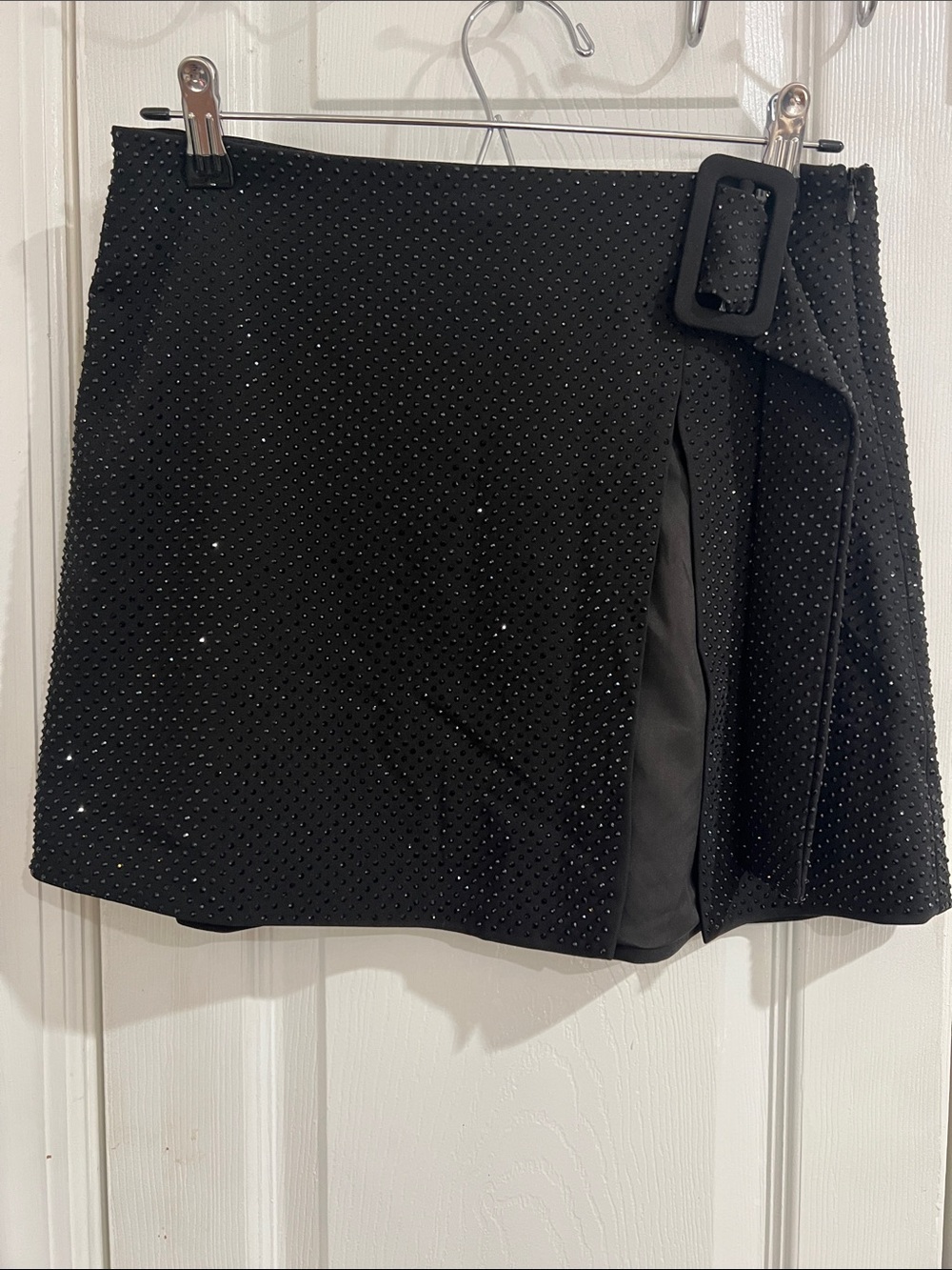 Meshki Black Studded Mini Skirt with Buckle Detail
